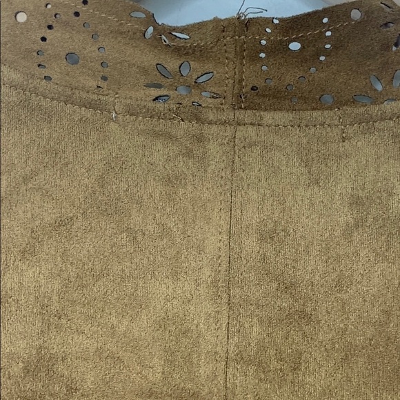 American Rag | Chestnut Brown Faux Suede Open Front Laser-cut Waterfall Top L - Picture 16 of 17